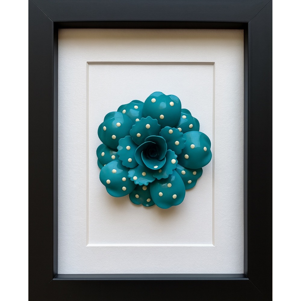 Vintage Joan Rivers Chunky Blue Floral PolkaDot Layered Statement Brooch Pin LG